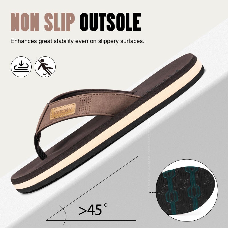 FITORY Men's Flip-Flops, Thongs Sandals Comfort Slippers for Beach Brown Size 9 - Image 5